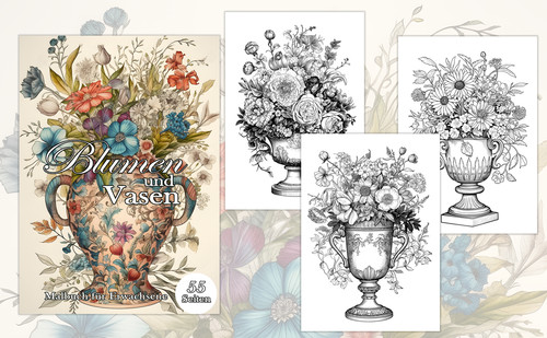 Malbuch blumen und - blumen, vasen